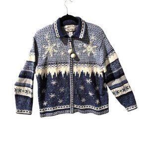 Heirloom Collectible Womens Nordic Snowflake Sweater Medium Zip Front Fair Isle
